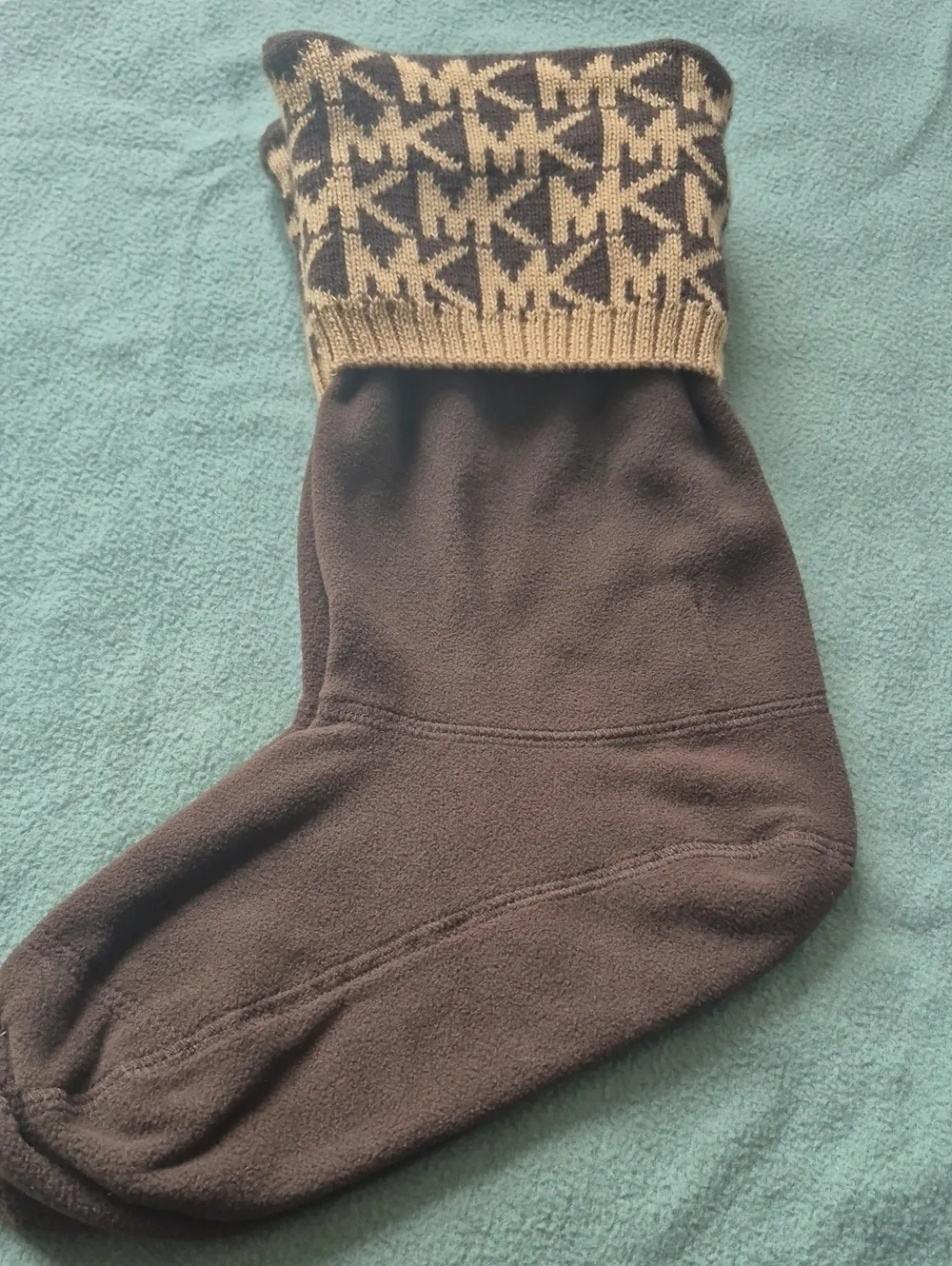 Michael Kors Brown & Gold MK Logo Fleece Sock